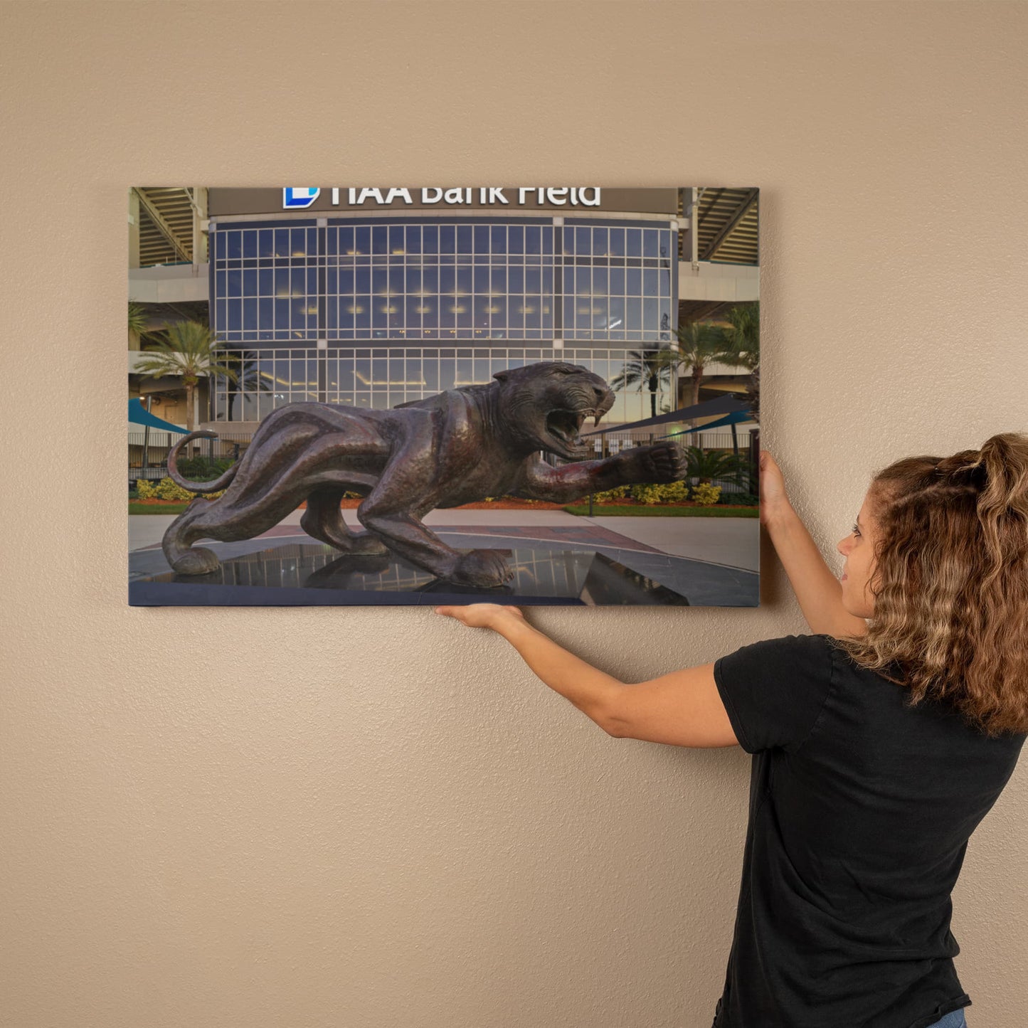 Canvas Wall Art - Bronze sculpture of the beast outside TIAA Bank Field, the home stadium of the Jacksonville Jaguars of the NFL, in Jacksonville, Florida
