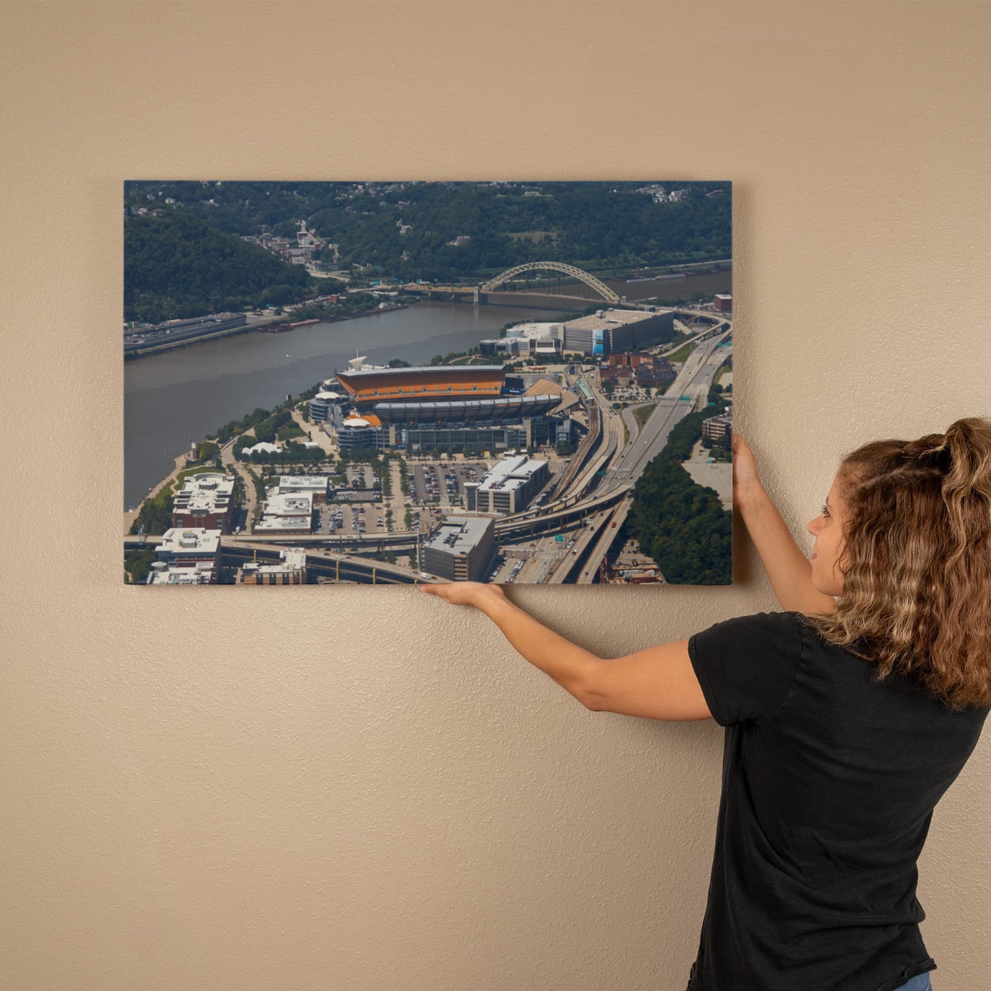 Canvas Wall Art - Aerial view of Pittsburgh, Pennsylvania, Pittsburgh Steelers' Heinz Field football