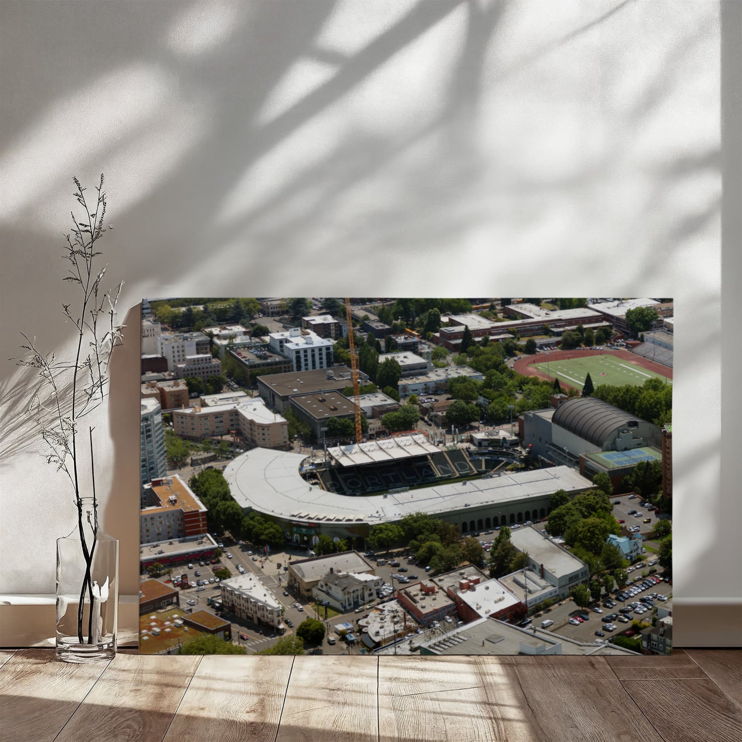Canvas Wall Art - Portland, Oregon, Providence Park football stadium in the foreground, home of the Portland State University Vikings' team
