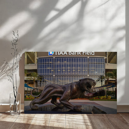 Canvas Wall Art - Bronze sculpture of the beast outside TIAA Bank Field, the home stadium of the Jacksonville Jaguars of the NFL, in Jacksonville, Florida