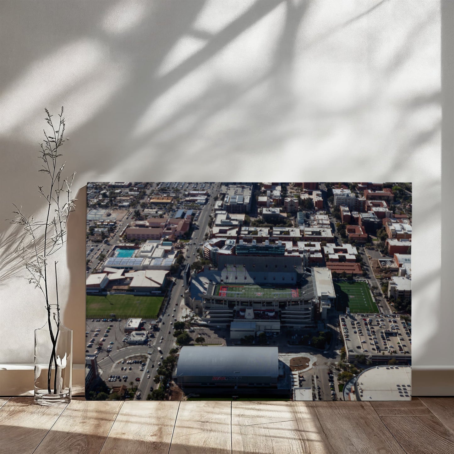 Canvas Wall Art - Aerial view of the Tucson, Arizona, area, with a focus on the University of Arizona campus, football stadium and arena