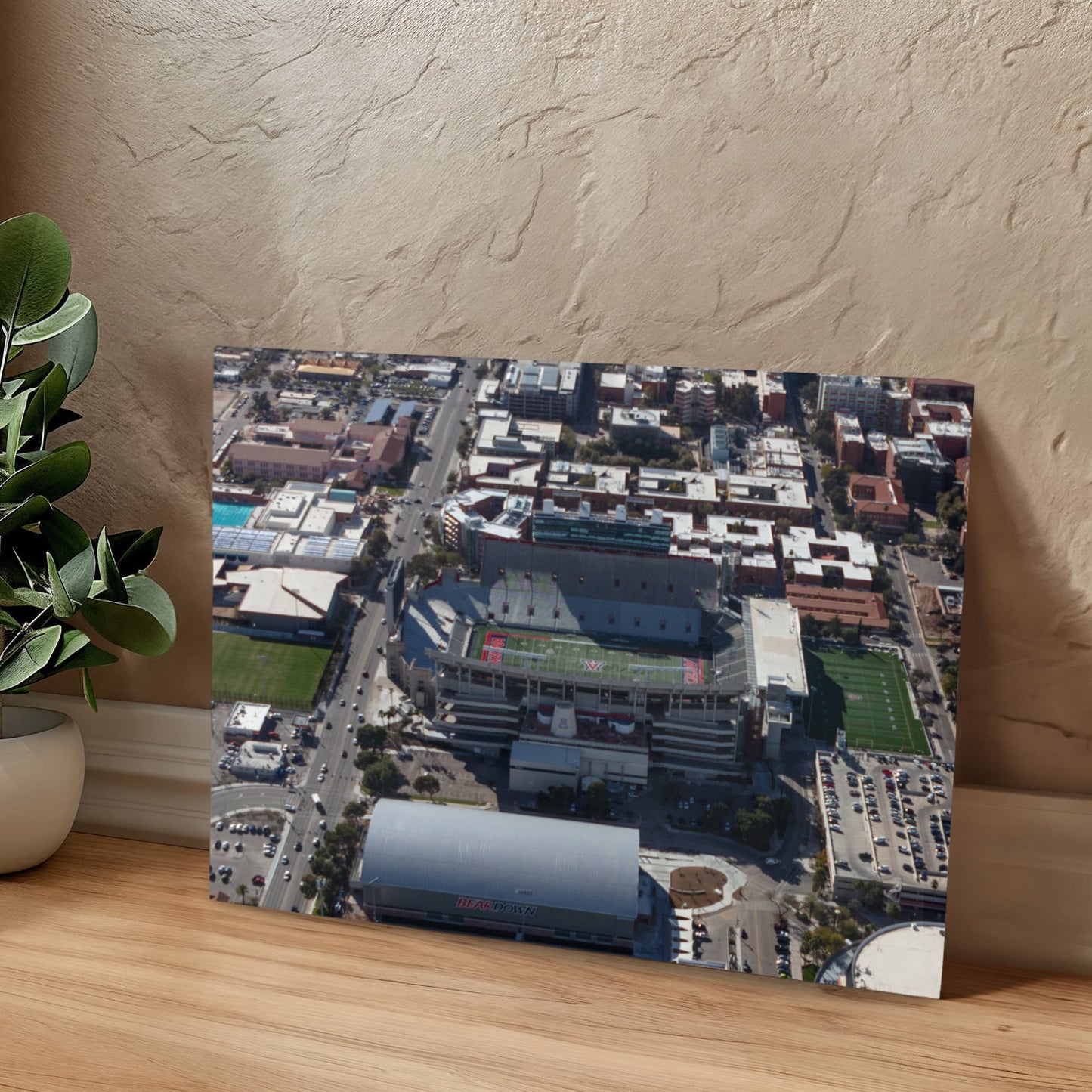 Canvas Wall Art - Aerial view of the Tucson, Arizona, area, with a focus on the University of Arizona campus, football stadium and arena