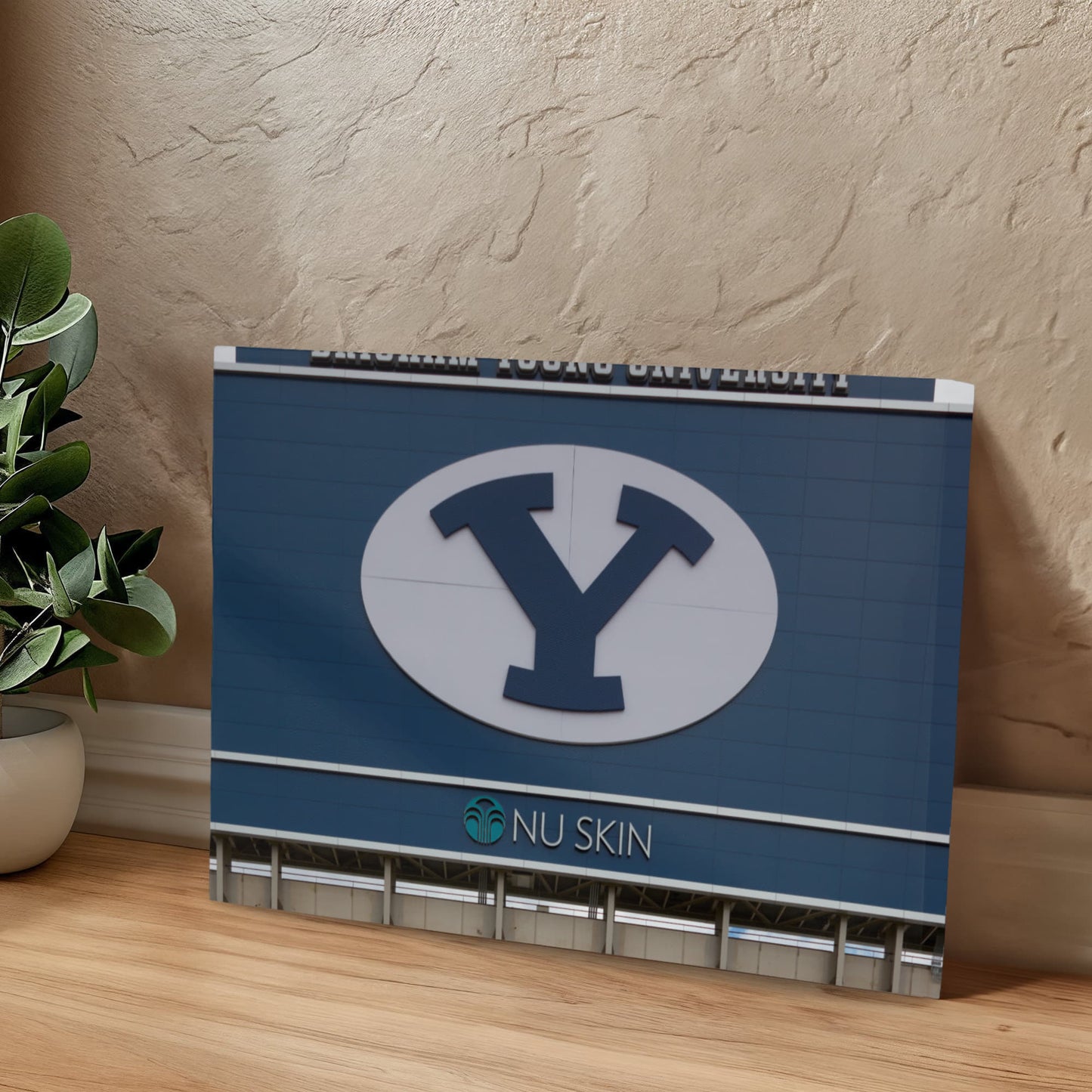 Canvas Wall Art - The simple Y, erected here on the back of the football stadium scoreboard, has become a symbol at Brigham Young University in Provo, Utah