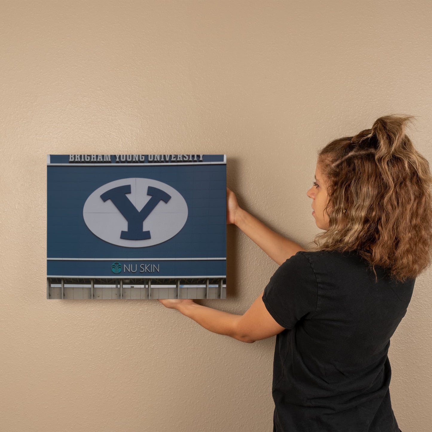 Canvas Wall Art - The simple Y, erected here on the back of the football stadium scoreboard, has become a symbol at Brigham Young University in Provo, Utah