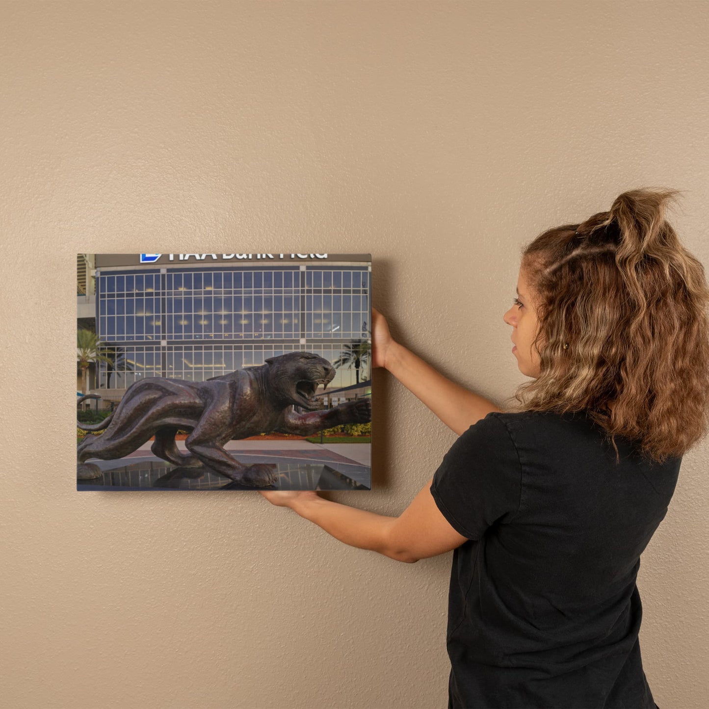 Canvas Wall Art - Bronze sculpture of the beast outside TIAA Bank Field, the home stadium of the Jacksonville Jaguars of the NFL, in Jacksonville, Florida