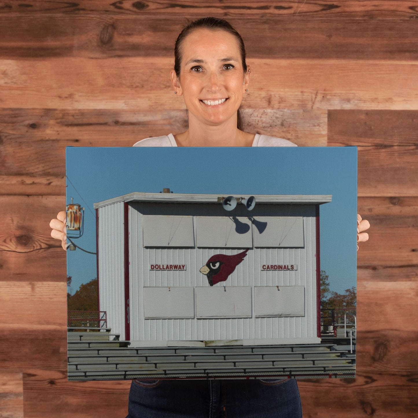 Canvas Wall Art - The stands and press box at the football stadium where the Dollarway High School Cardinals team plays in White Hall