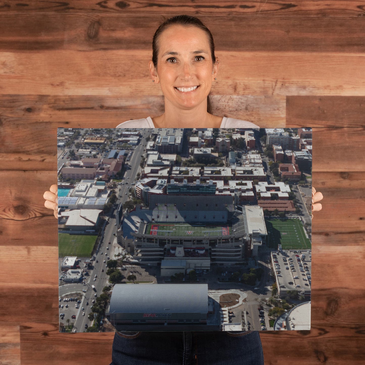 Canvas Wall Art - Aerial view of the Tucson, Arizona, area, with a focus on the University of Arizona campus, football stadium and arena