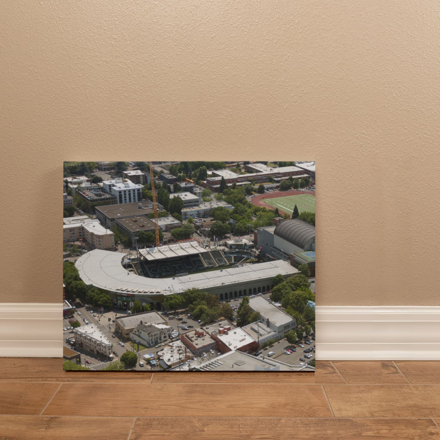 Canvas Wall Art - Portland, Oregon, Providence Park football stadium in the foreground, home of the Portland State University Vikings' team