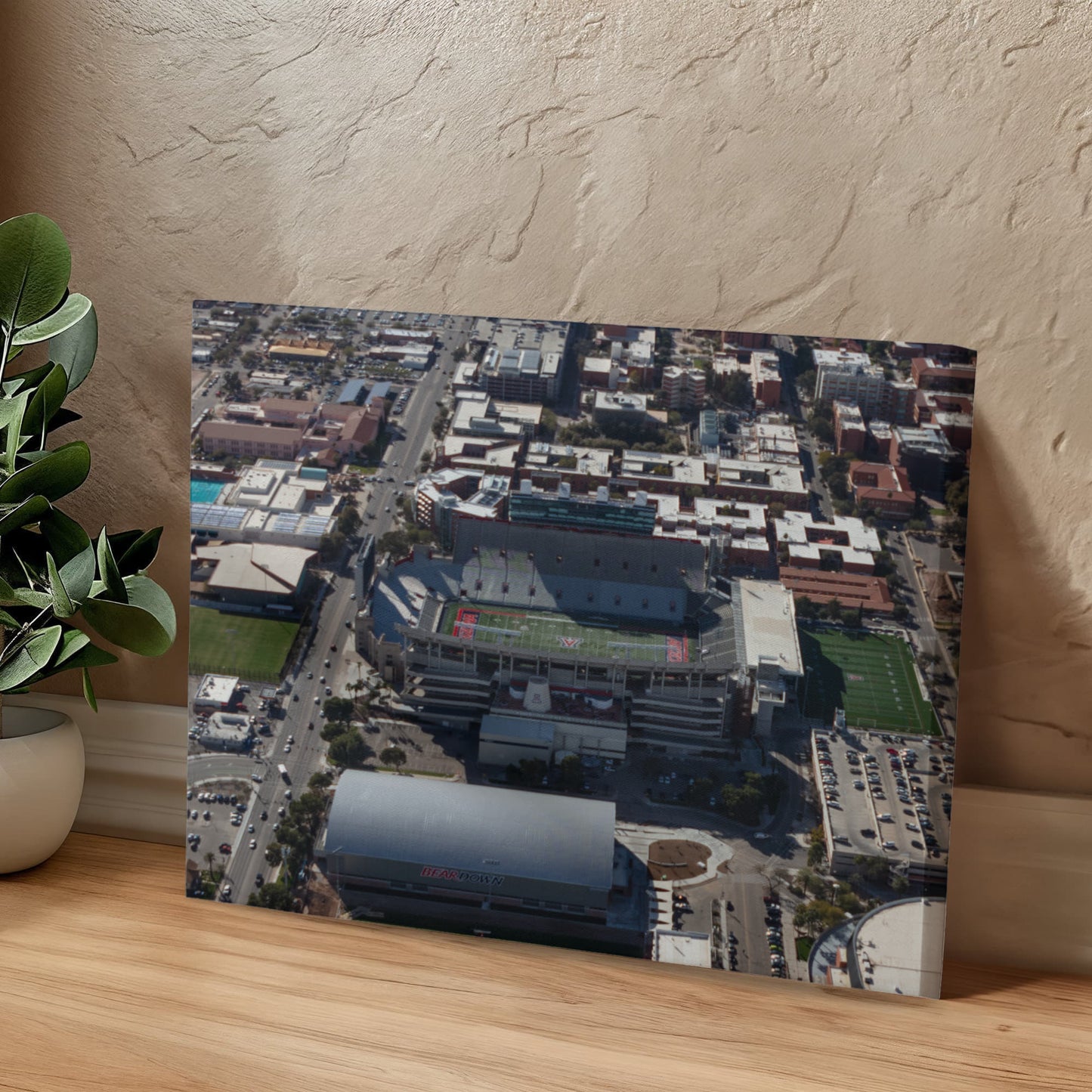 Canvas Wall Art - Aerial view of the Tucson, Arizona, area, with a focus on the University of Arizona campus, football stadium and arena