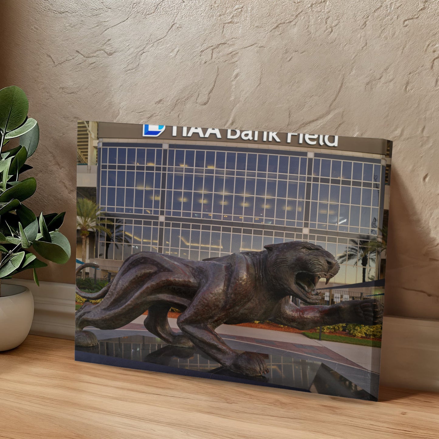 Canvas Wall Art - Bronze sculpture of the beast outside TIAA Bank Field, the home stadium of the Jacksonville Jaguars of the NFL, in Jacksonville, Florida