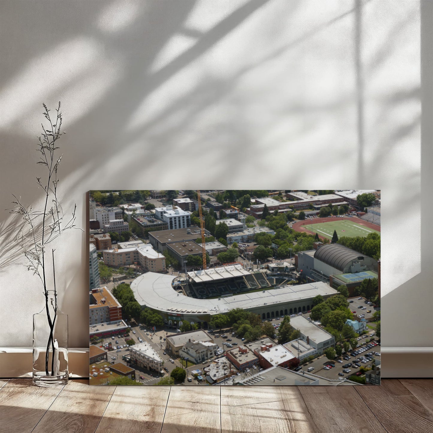 Canvas Wall Art - Portland, Oregon, Providence Park football stadium in the foreground, home of the Portland State University Vikings' team