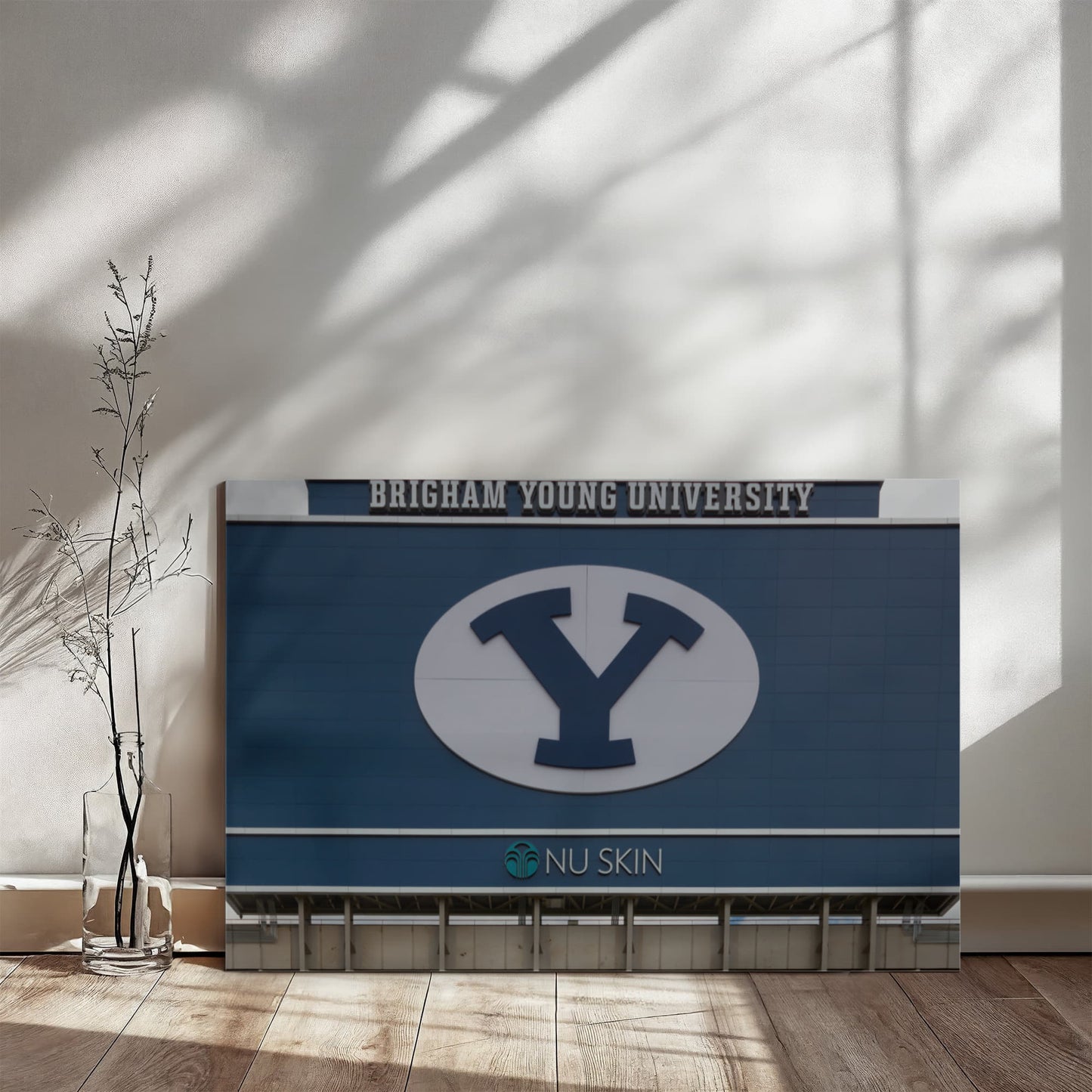 Canvas Wall Art - The simple Y, erected here on the back of the football stadium scoreboard, has become a symbol at Brigham Young University in Provo, Utah