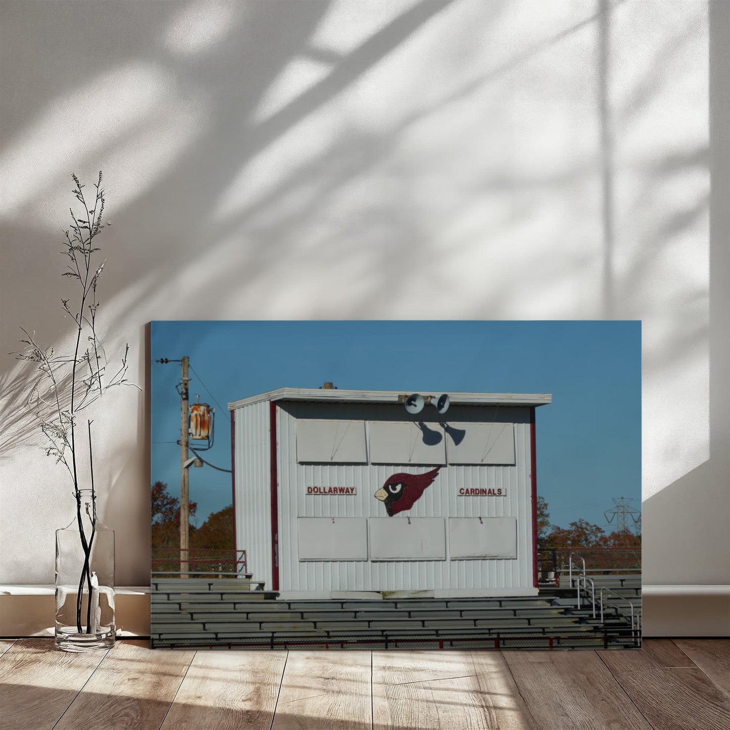 Canvas Wall Art - The stands and press box at the football stadium where the Dollarway High School Cardinals team plays in White Hall