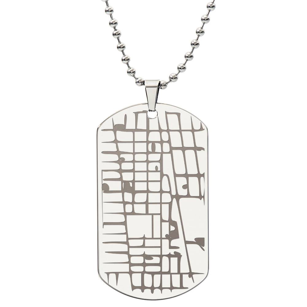 Engraved Map Dog Tag Necklace - Personalized Location Pendant