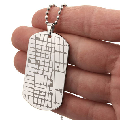 Engraved Map Dog Tag Necklace - Personalized Location Pendant