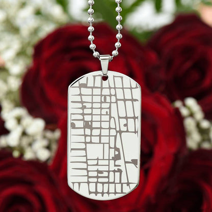 Engraved Map Dog Tag Necklace - Personalized Location Pendant