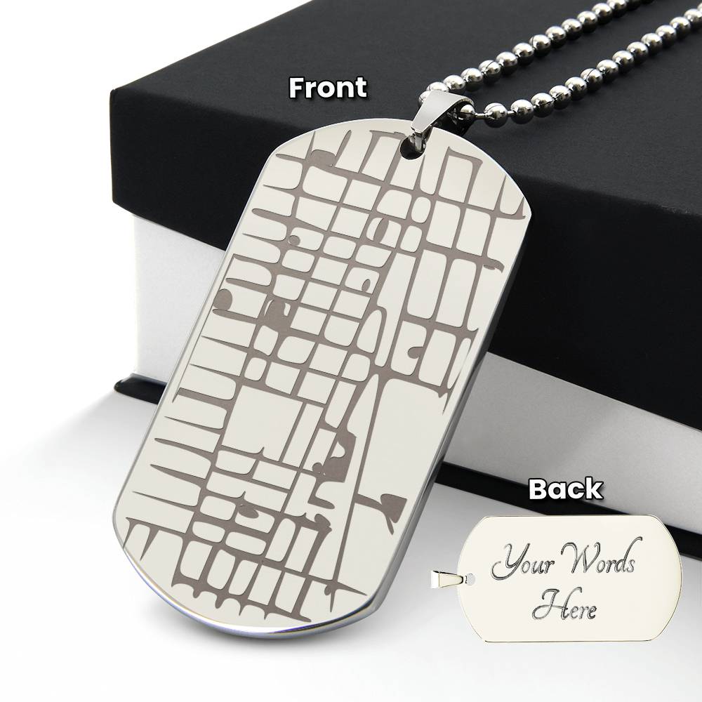Engraved Map Dog Tag Necklace - Personalized Location Pendant