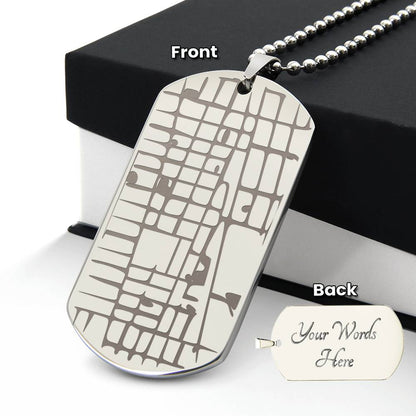 Engraved Map Dog Tag Necklace - Personalized Location Pendant