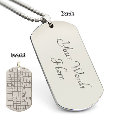Engraved Map Dog Tag Necklace - Personalized Location Pendant