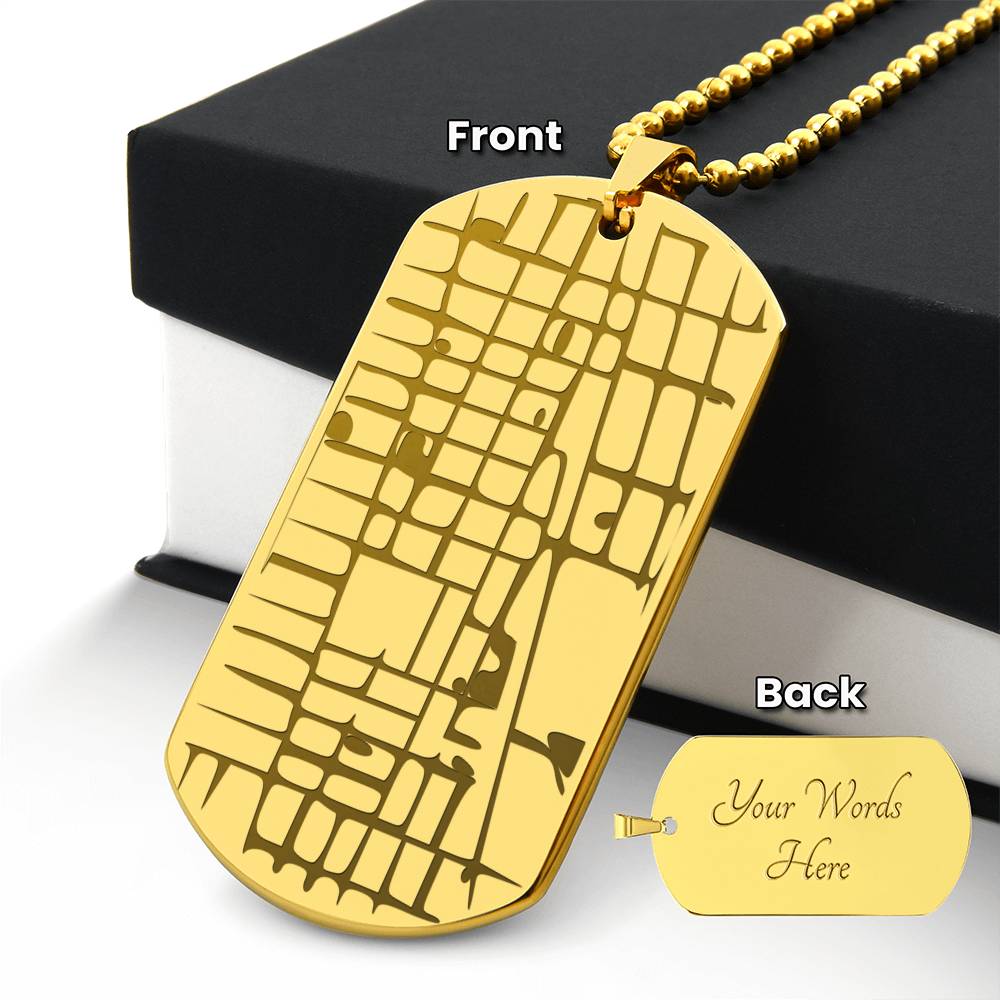Engraved Map Dog Tag Necklace - Personalized Location Pendant