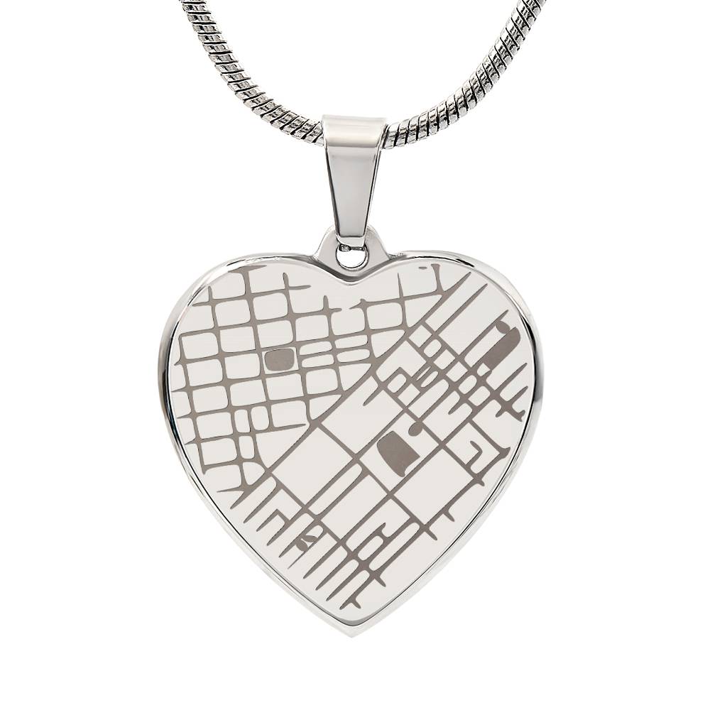 Engraved Heart Map Necklace - Personalized Location Pendant