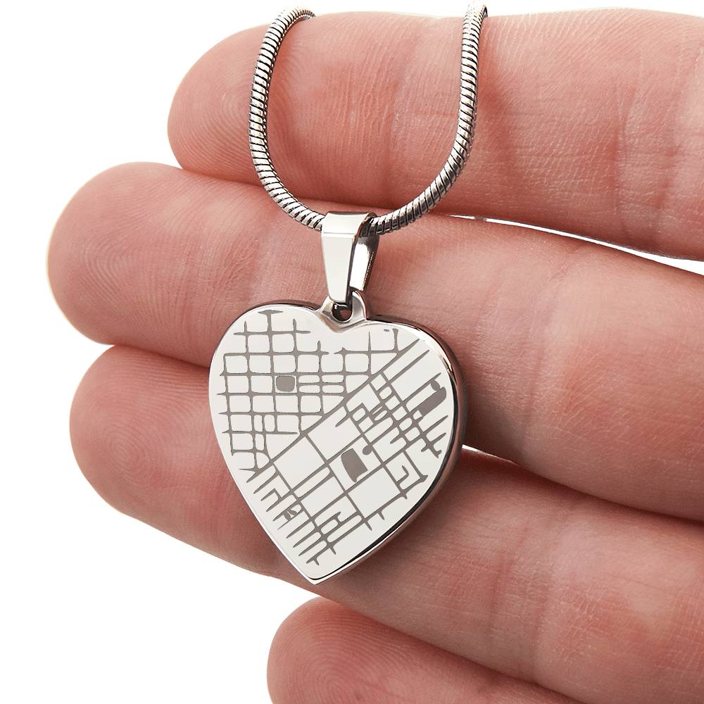Engraved Heart Map Necklace - Personalized Location Pendant