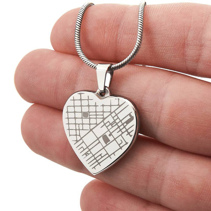 Engraved Heart Map Necklace - Personalized Location Pendant