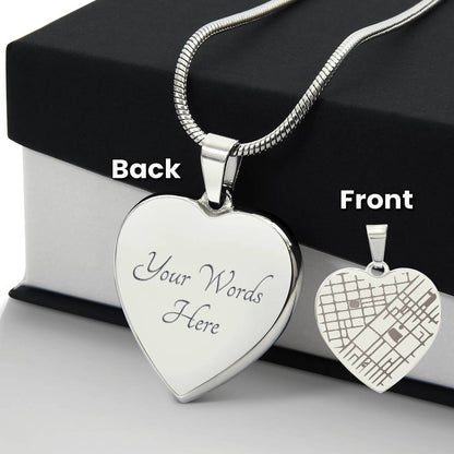 Engraved Heart Map Necklace - Personalized Location Pendant
