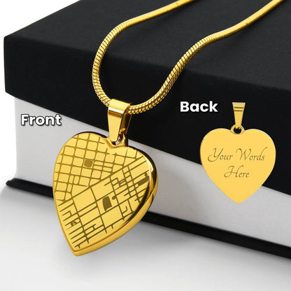 Engraved Heart Map Necklace - Personalized Location Pendant