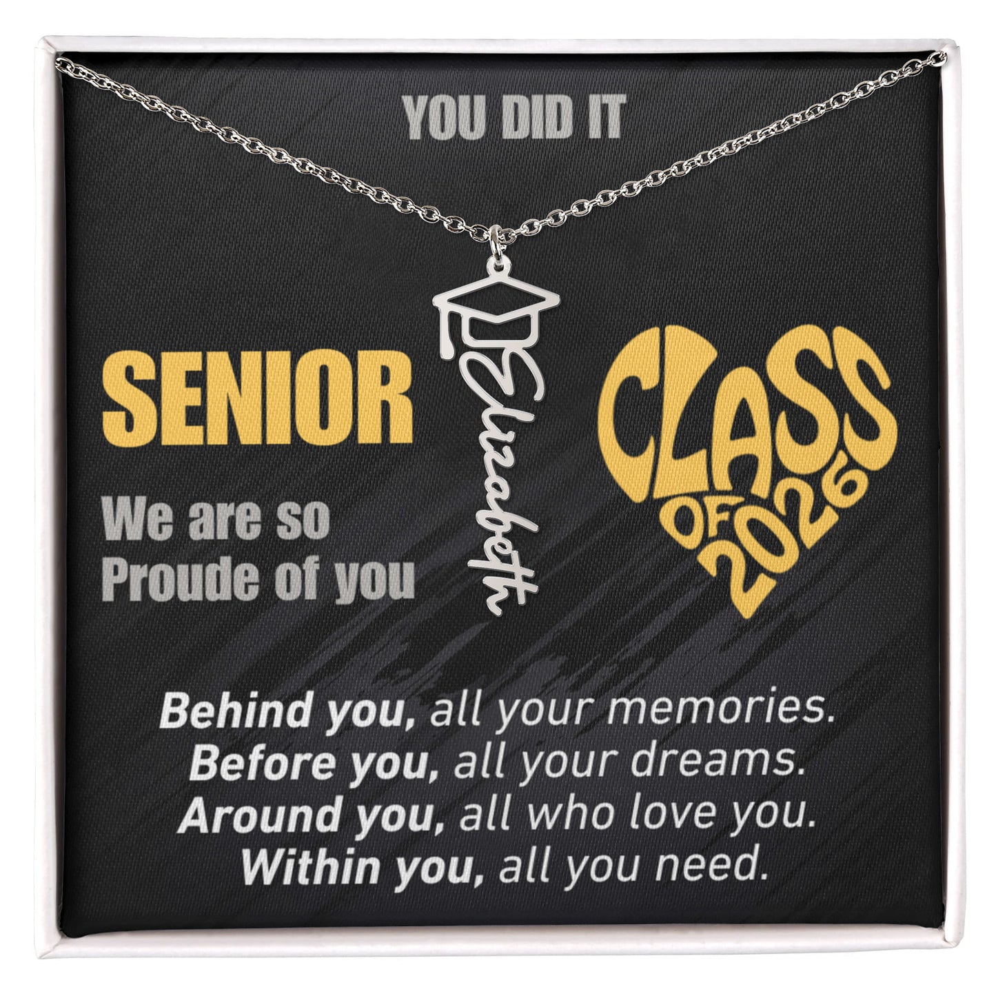 Personalized Graduation Name and Year Necklace - Class of 2026 Cap Pendant