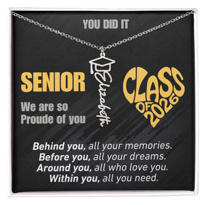 Personalized Graduation Name and Year Necklace - Class of 2026 Cap Pendant