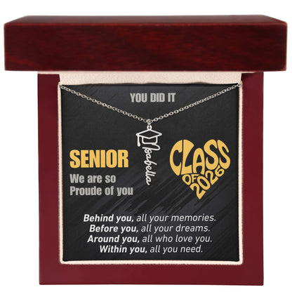 Personalized Graduation Name and Year Necklace - Class of 2026 Cap Pendant