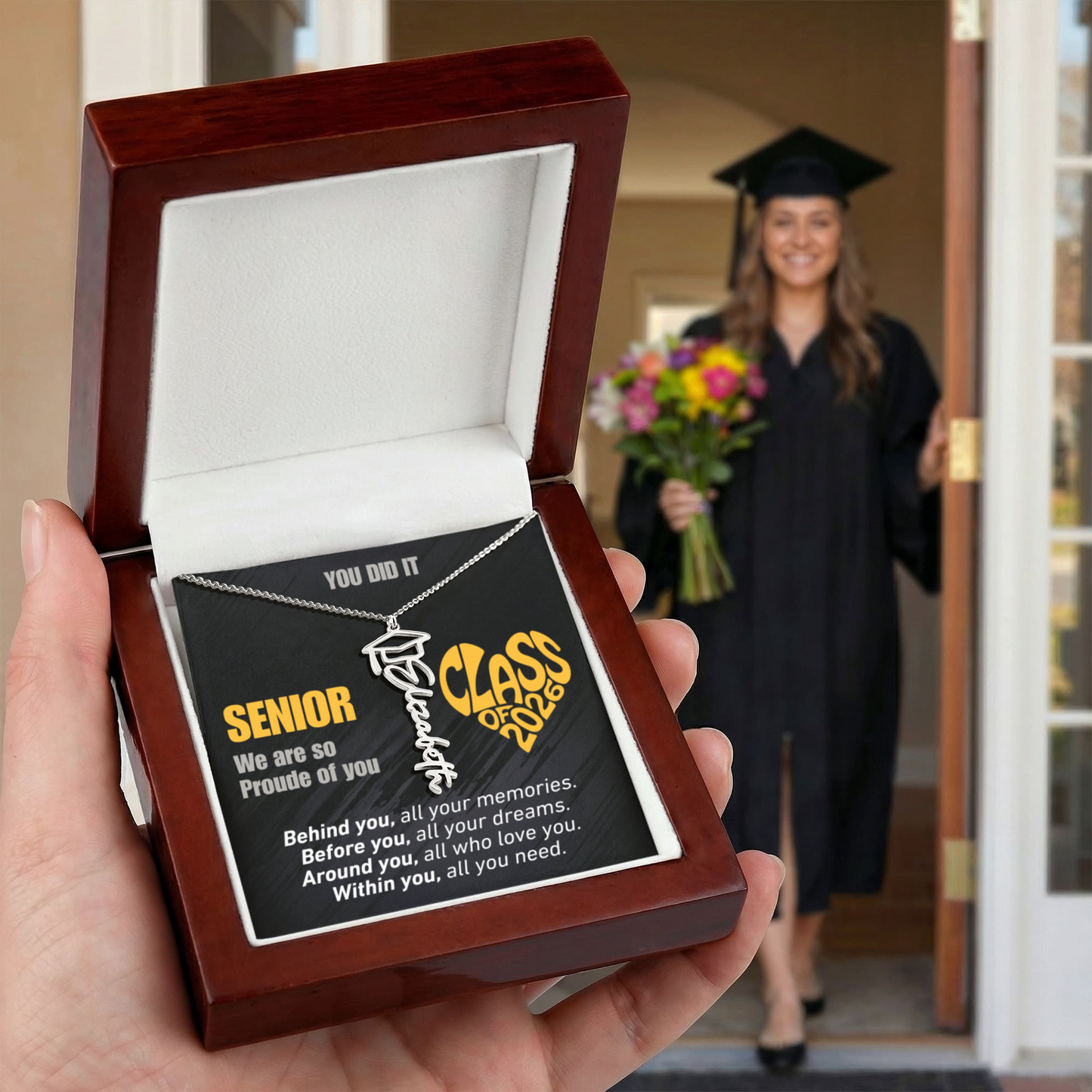 Personalized Graduation Name and Year Necklace - Class of 2026 Cap Pendant