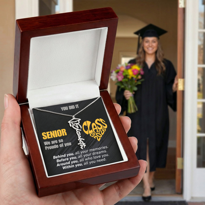 Personalized Graduation Name and Year Necklace - Class of 2026 Cap Pendant