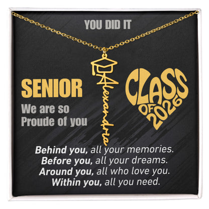 Personalized Graduation Name and Year Necklace - Class of 2026 Cap Pendant