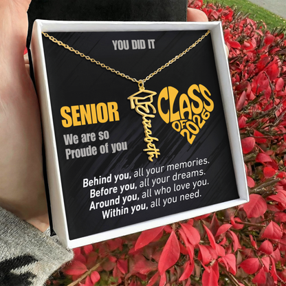 Personalized Graduation Name and Year Necklace - Class of 2026 Cap Pendant
