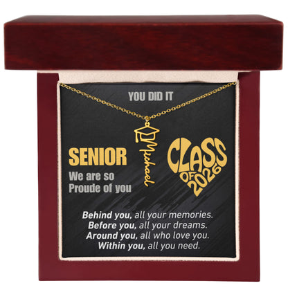 Personalized Graduation Name and Year Necklace - Class of 2026 Cap Pendant