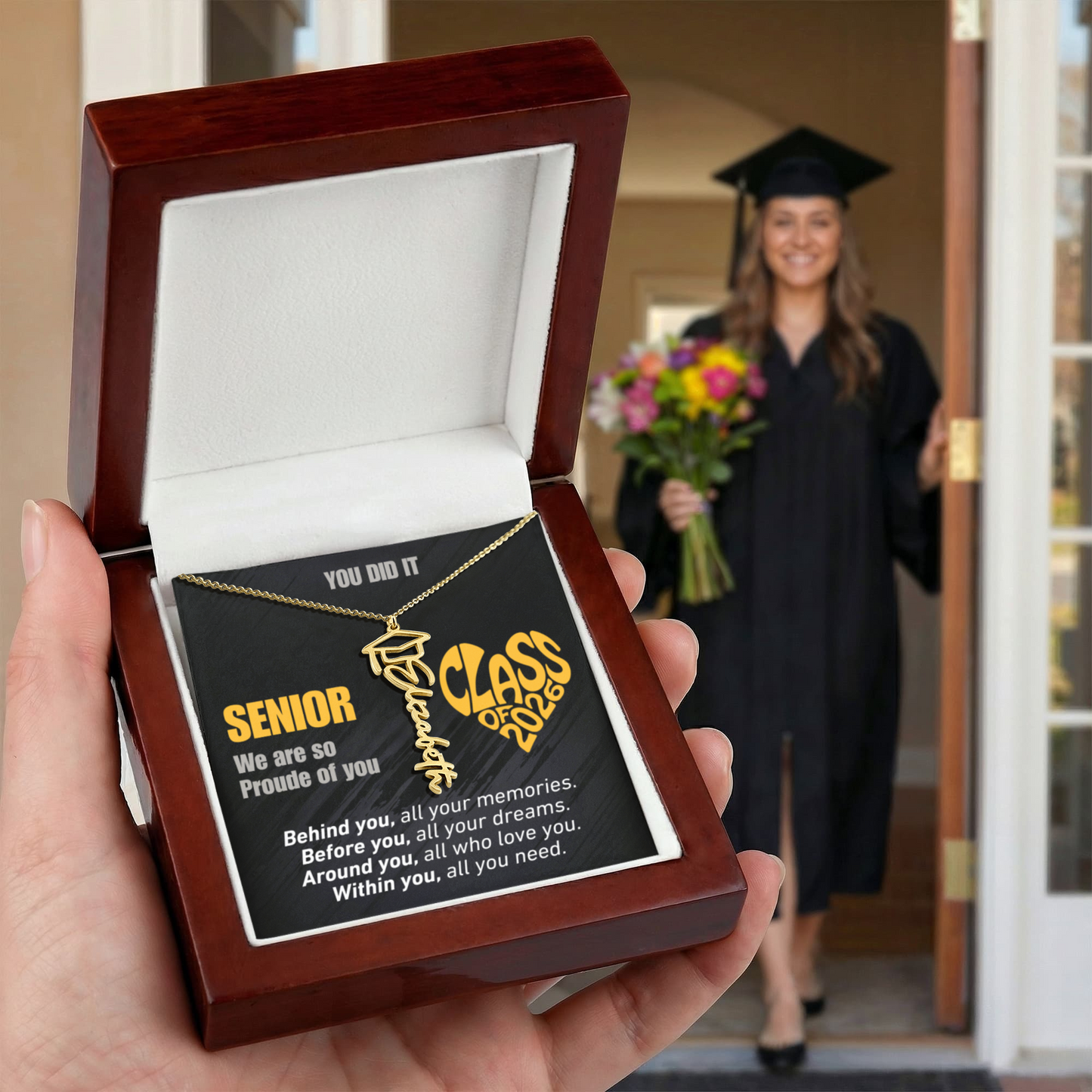 Personalized Graduation Name and Year Necklace - Class of 2026 Cap Pendant