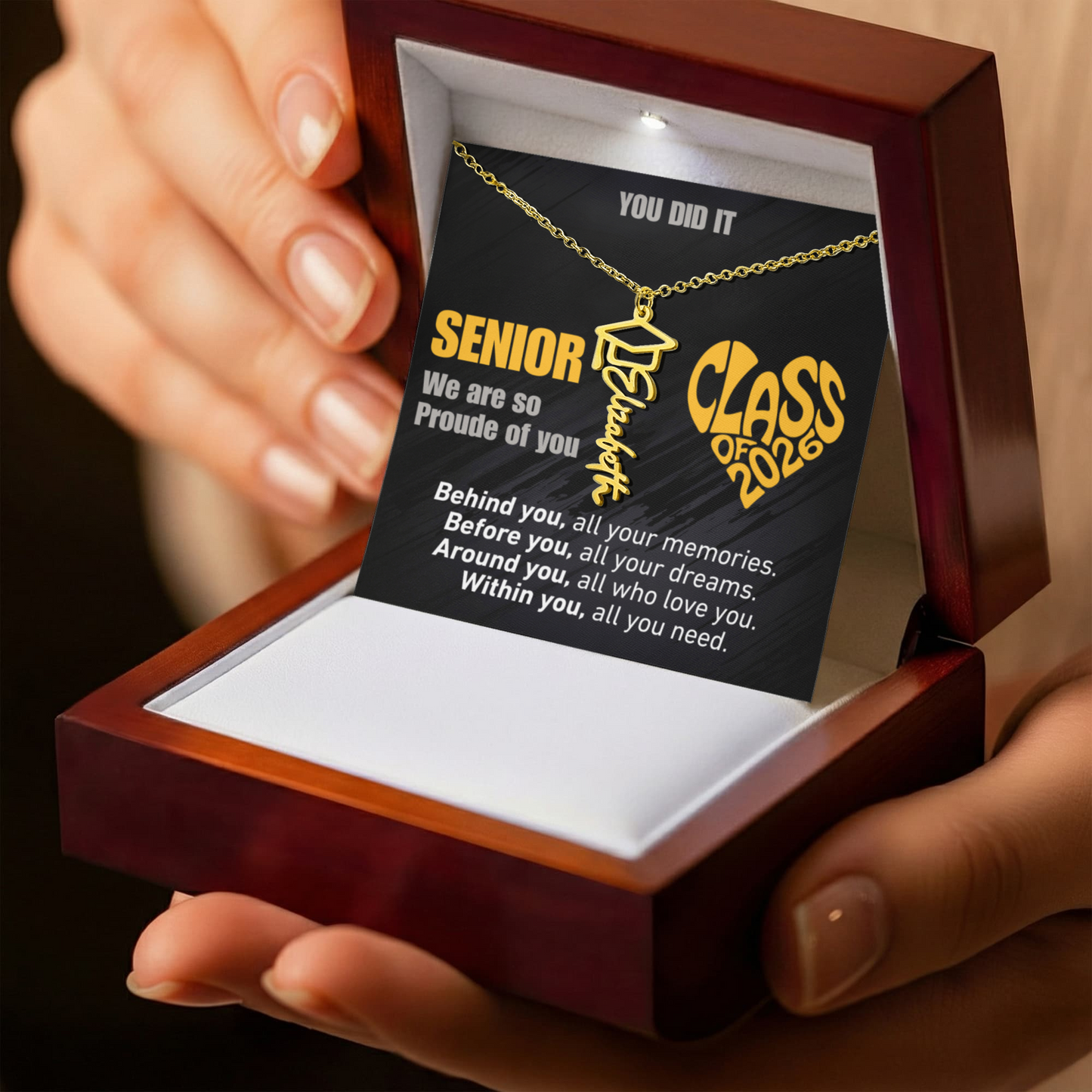 Personalized Graduation Name and Year Necklace - Class of 2026 Cap Pendant