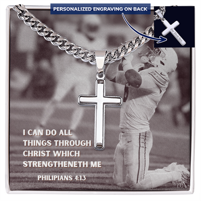 Engraved Cross Necklace with Cuban Chain For Christians