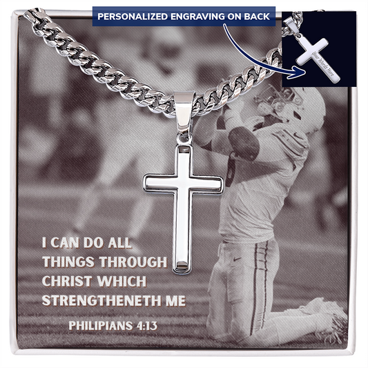 Engraved Cross Necklace with Cuban Chain For Christians