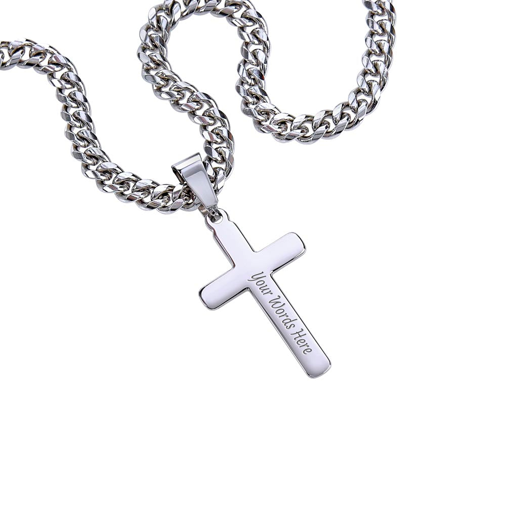 Engraved Cross Necklace with Cuban Chain For Christians