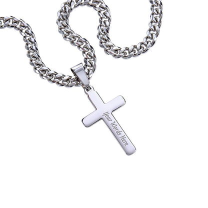 Engraved Cross Necklace with Cuban Chain For Christians
