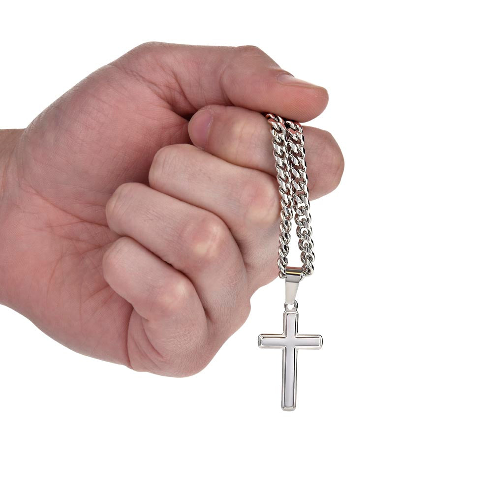 Engraved Cross Necklace with Cuban Chain For Christians