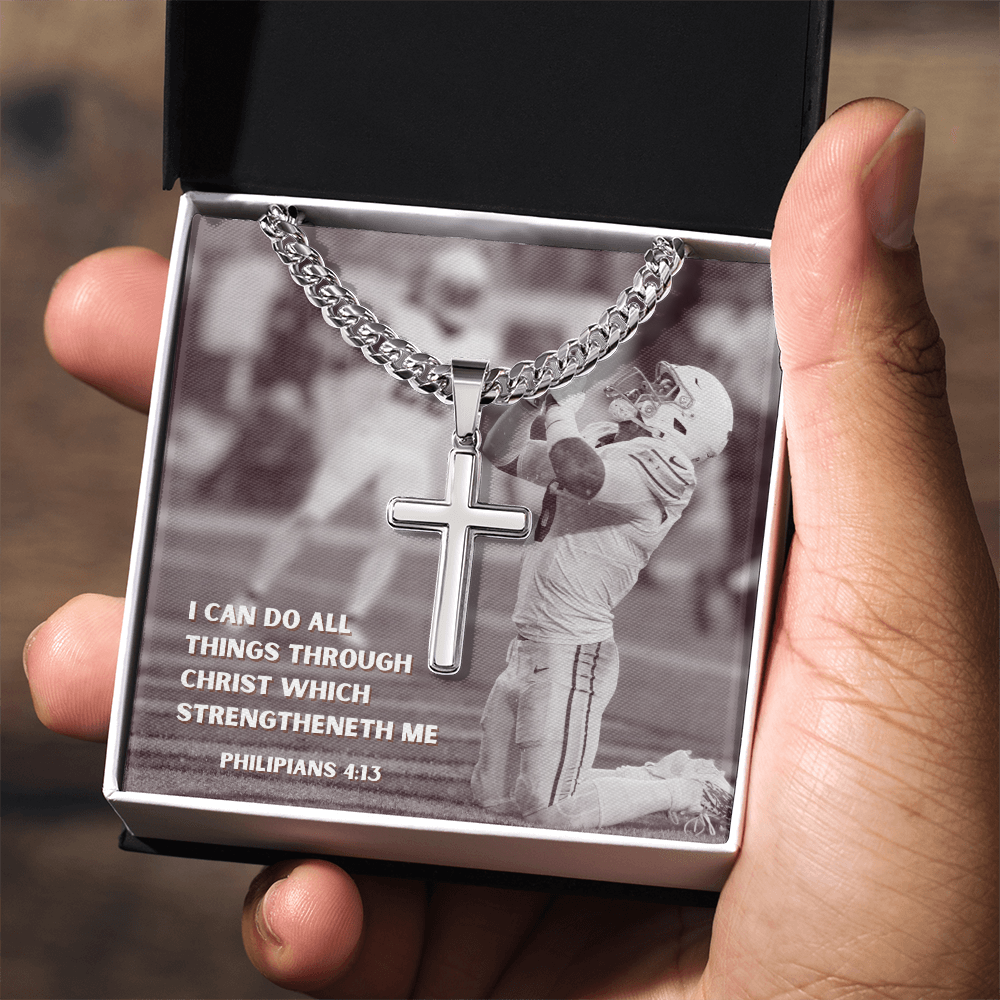 Engraved Cross Necklace with Cuban Chain For Christians