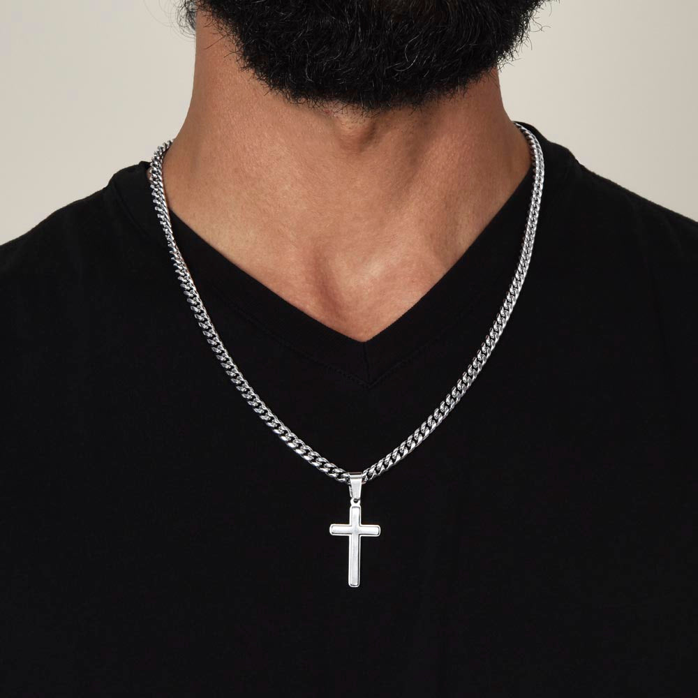 Engraved Cross Necklace with Cuban Chain For Christians