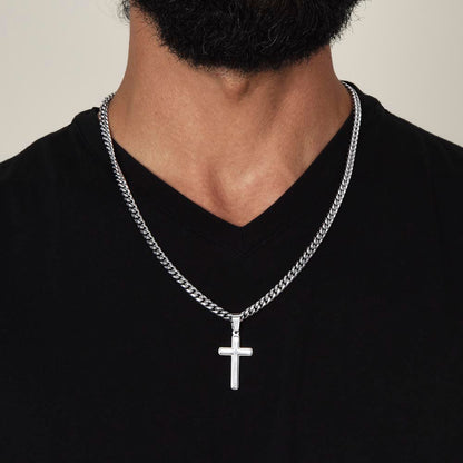 Engraved Cross Necklace with Cuban Chain For Christians