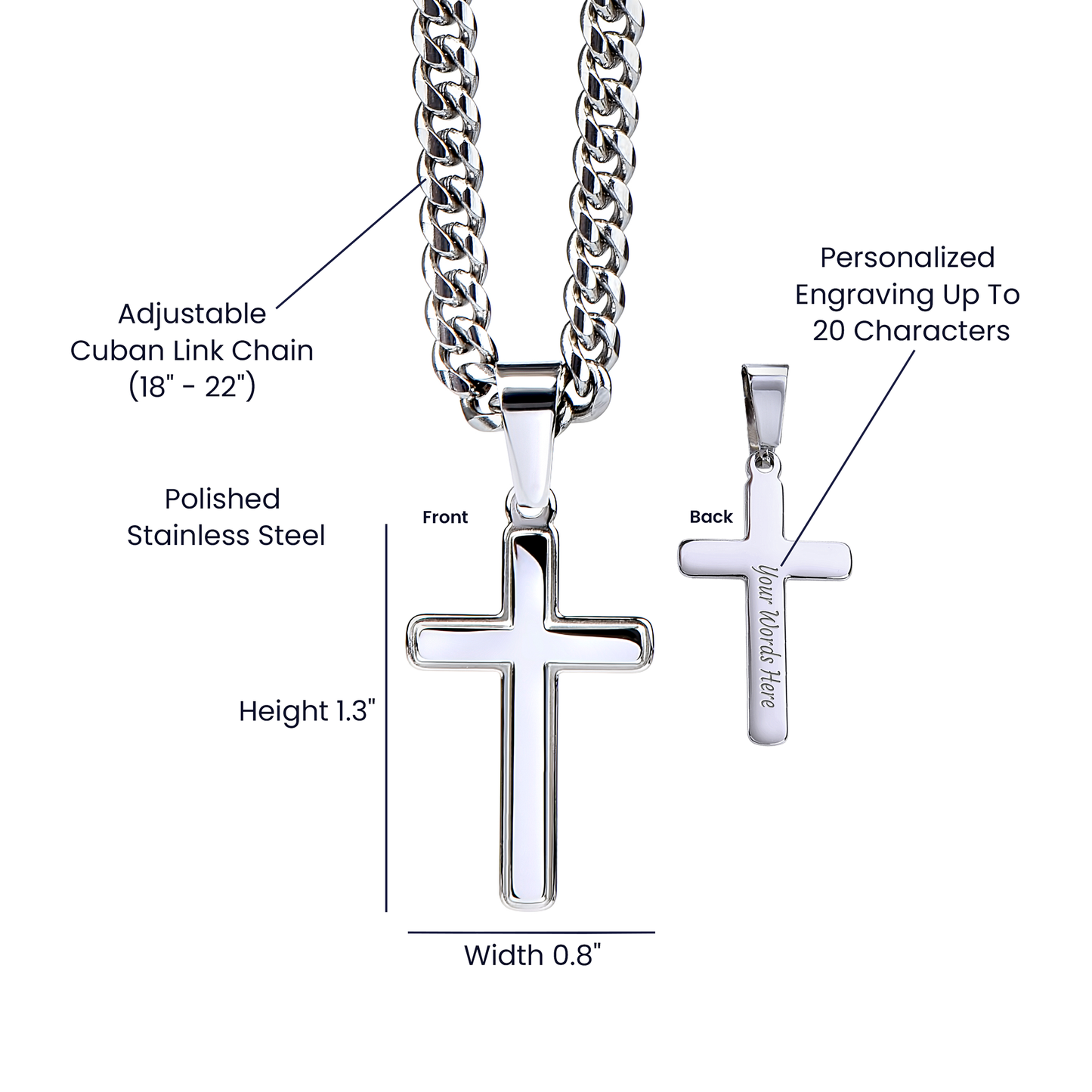 Engraved Cross Necklace with Cuban Chain For Christians