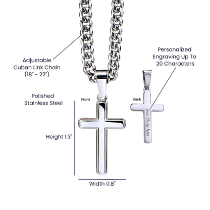 Engraved Cross Necklace with Cuban Chain For Christians