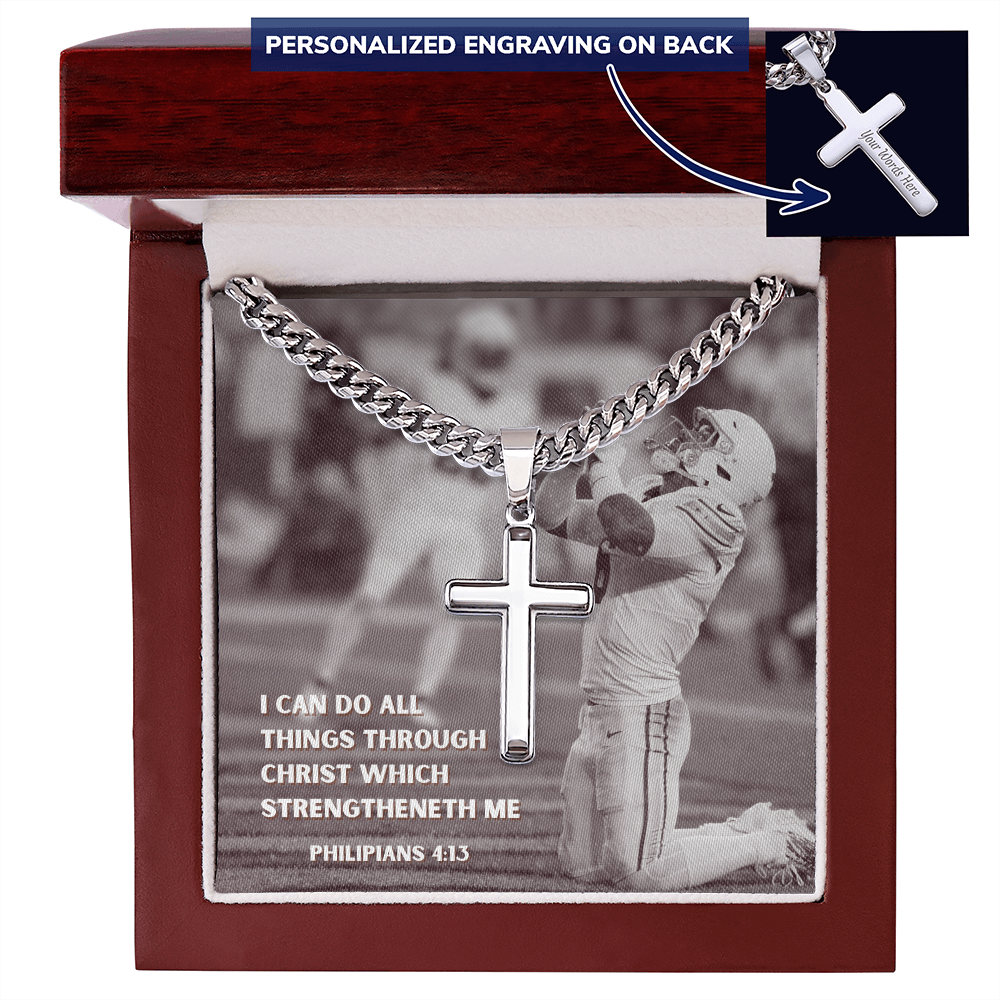 Engraved Cross Necklace with Cuban Chain For Christians